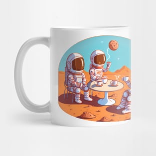 Cute astronauts drinking coffee on Mars Mug